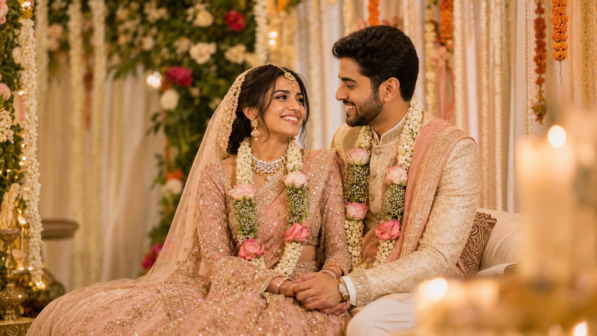 Indian wedding couple in elegant traditional attire